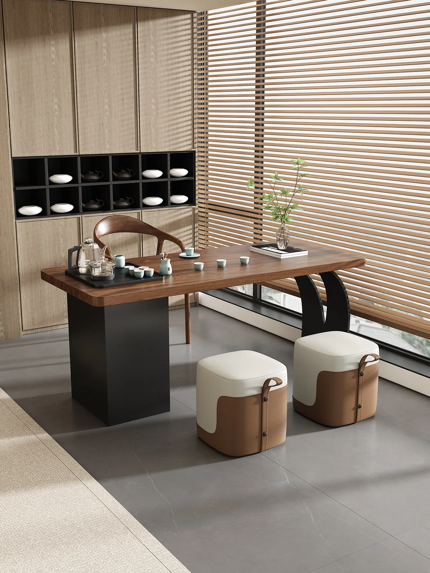 DSA tea table kettle integrated embedded household balcony solid wood small tea table desk integrated dual-purpose