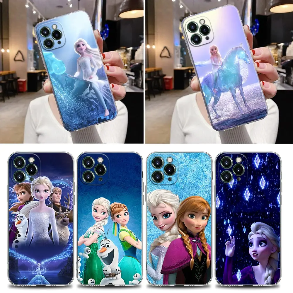 Clear Case For iPhone 16 15 14 13 12 11 Pro Max Mini Xs XR X 7 8 Plus 6 Disney Elsa Frozen Princess Cover For iphone 16 Pro Case