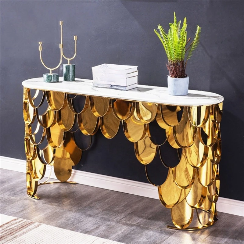 

Stylish and simple stainless steel porch Italian minimalist marble slate porch table Entrance aisle corridor porch