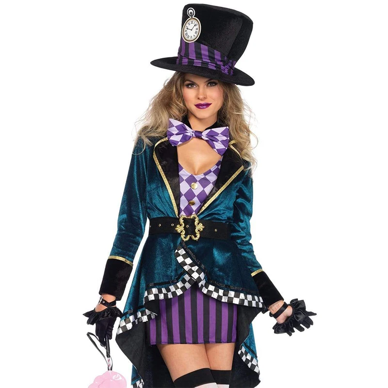 Halloween Wonderland Book Week Cosplay Adult Female Alice Mad Mad Hatter Dress Up Women Delightful Hatter Costume