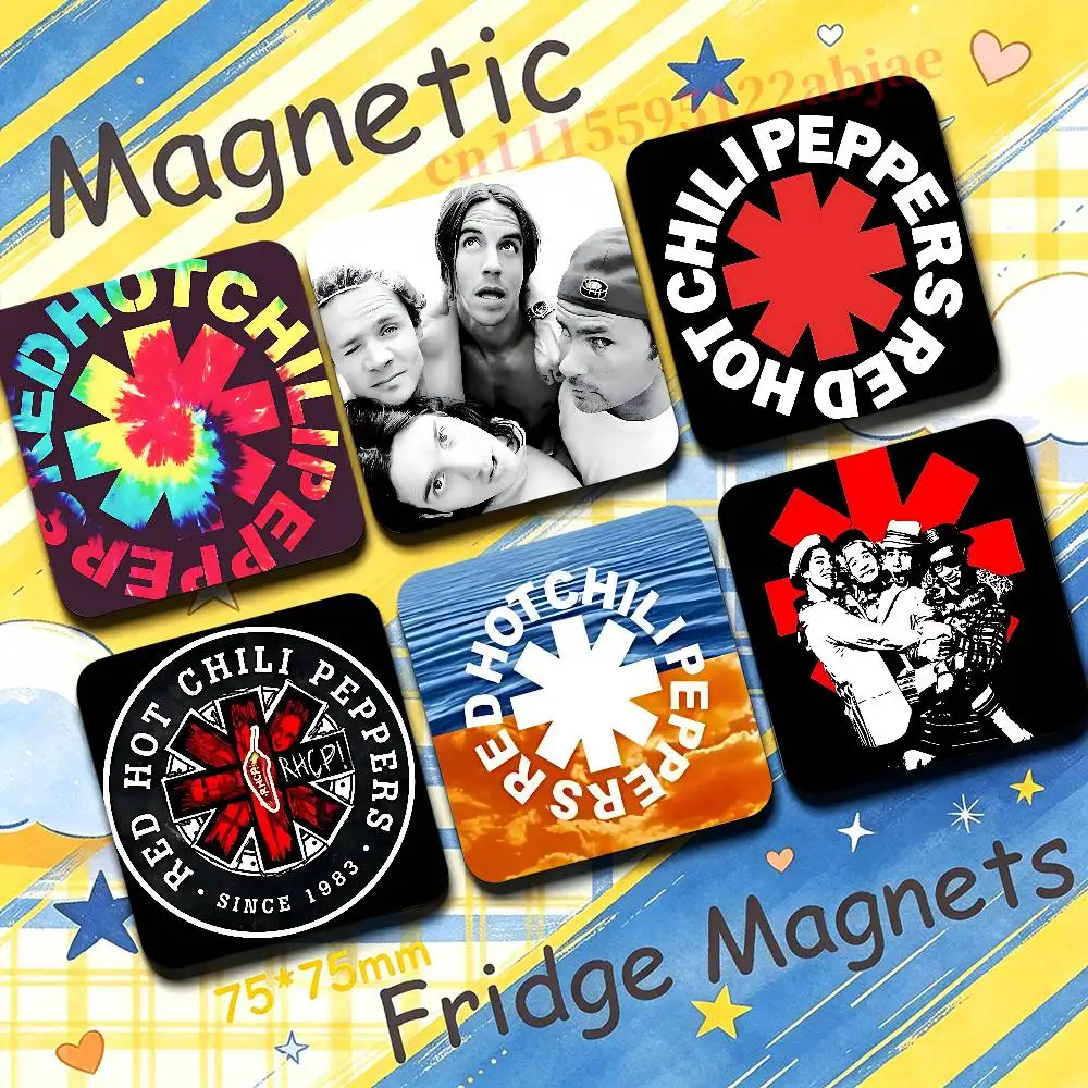 R-Red Hot C-Chili Peppers 75mm Square Cute Fridge Magnet Refrigerator Magnet Apartment Decor Gift For Friends Collection