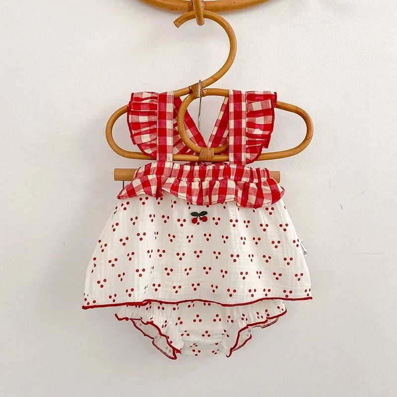 

Новый летний комплект одежды для новорожденных девочек 2026 года, 0-3 года: хлопковый жилет без рукавов с принтом + шорты-панталоны