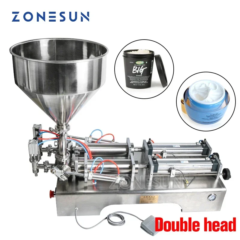 ZONESUN Double Heads Water Cream Shampoo Moisturizer Lotion Cosmetic Oil Honey Stick Food Paste Filling Machine
