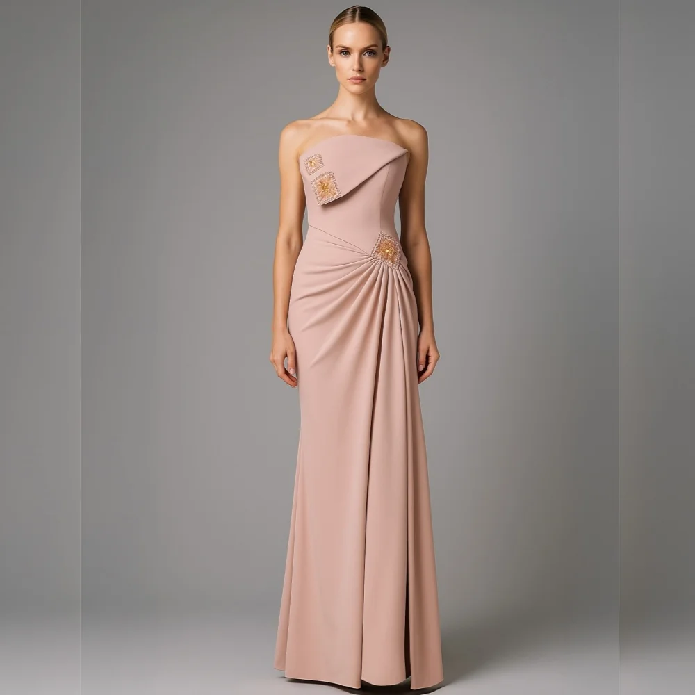

Customized Matching Formal Jersey Sequined Pleat A-line Strapless Long Dresses Bespoke Occasion Exquisite