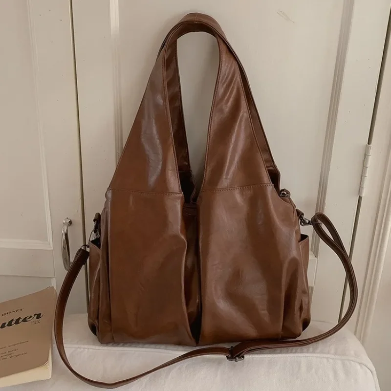 

PU Solid Color Hasp Casual Shoulder Bags High Capacity Commuting Temperament Crossbody Bags 2026 High Quality Versatile Tote Bag