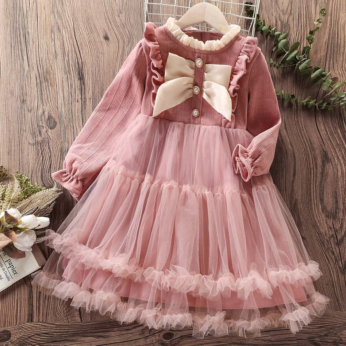 

Toddle Kids lace Wedding Dresses for Girls Clothes Princess Baby Outfits Winter Long Sleeve Children Costumes 4 6 8 10 12 Years