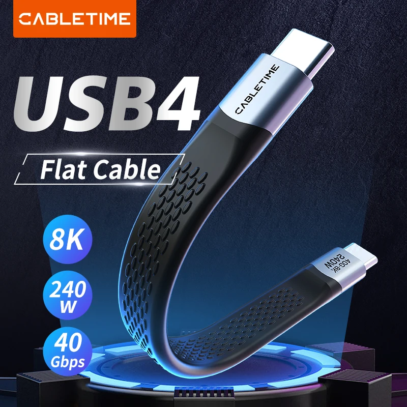 CABLETIME USB4 Cable PD 100W USB-IF Certified Short Cable 8K 60Hz 40Gbps Type C Fast Charge Compatible with Macbook Pro Laptop