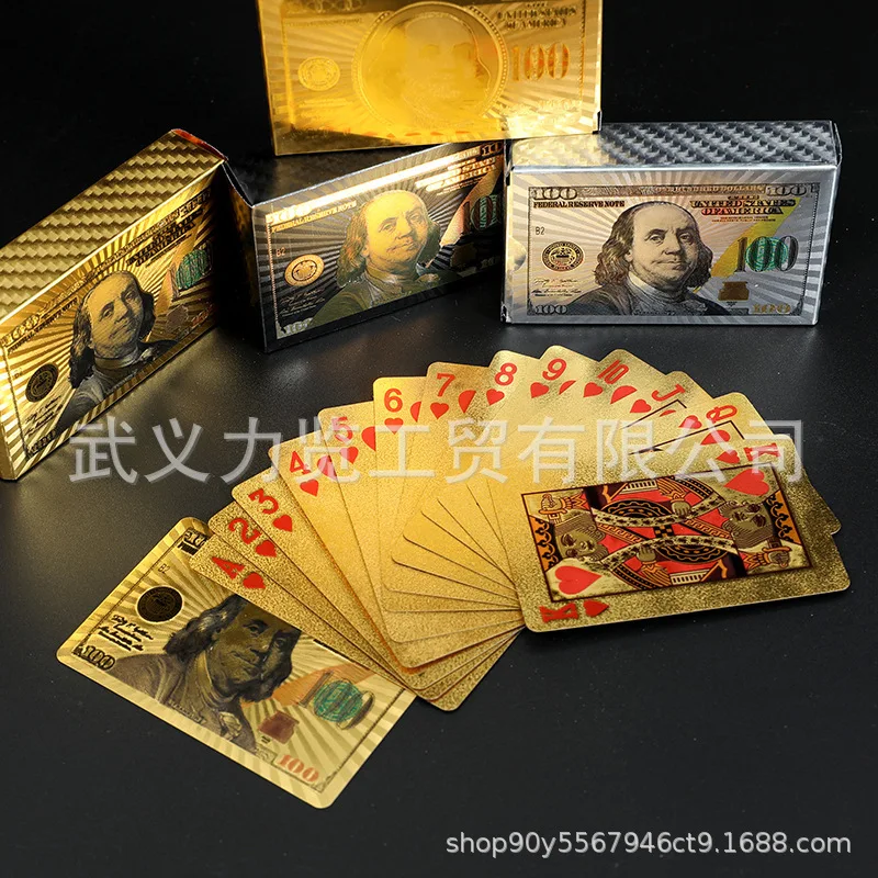 

Игральные карты в долларах, игральные карты из золотой фольги, игральные карты из серебряной фольги, оптовая продажа, богатые золотые игральные карты, черные пластиковые карты