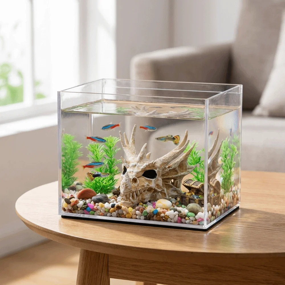 3D Printed Simulated Dragon Head Bone Ornament Creative Plastic Dragon Bone Fish Tank Ornament Realistic Fish and Shrimp Shelter