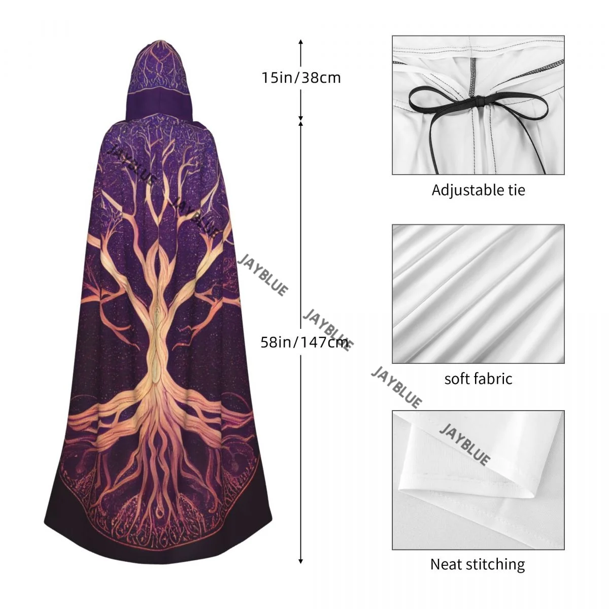 Hooded Cloak Unisex Cloak with Hood Tree Of Life Yggdrasil Cloak Vampire Witch Cape Cosplay Costume