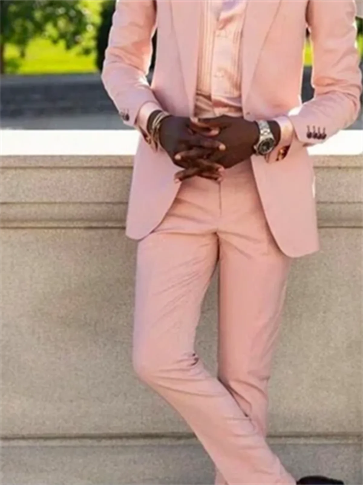 2 Pieces Light Pink Fashion Elegant Men Suit Beach Wedding Tuxedo Shawl Lapel Custom Casual Wear  Jacket+Pants Costume Homme