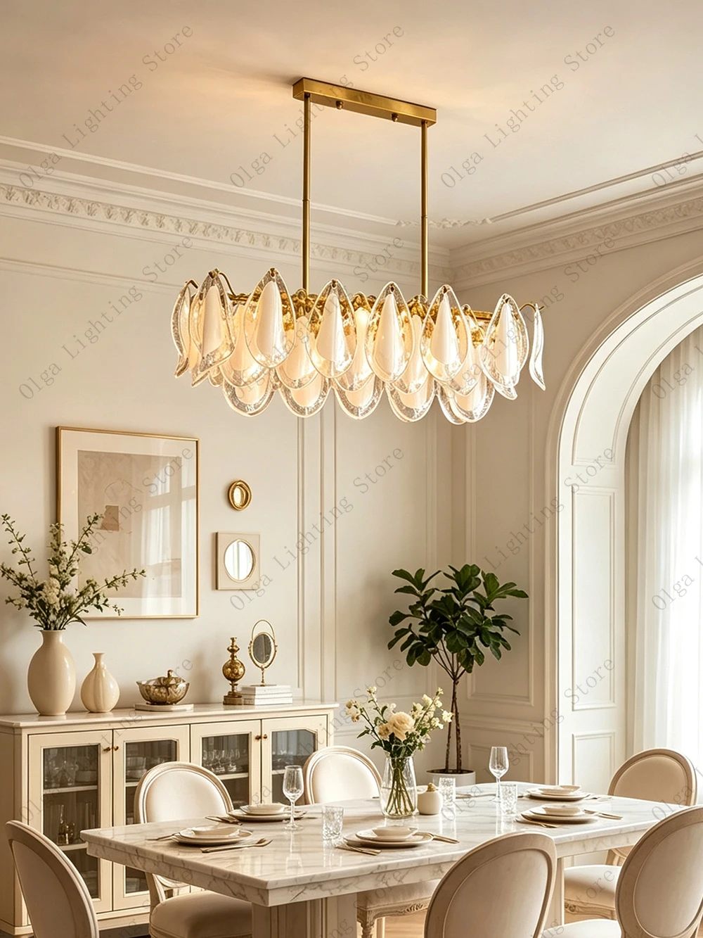 New Trend Petal Glass Lampshades Ceiling Pendant Lights Rectangular Luxury Hanging Chandelier Murano for Dining Room