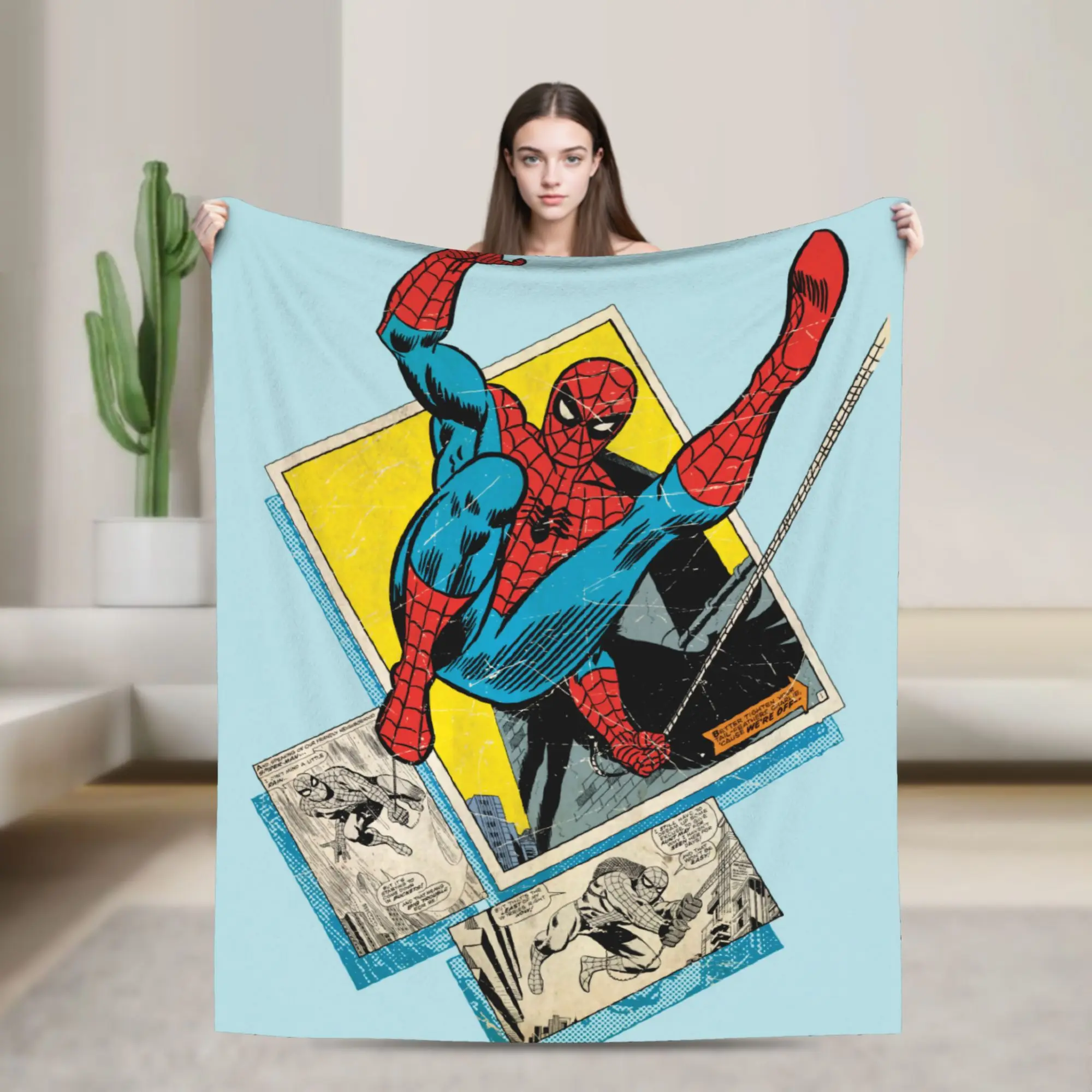

Spider Man Swinging Out Of Comic Wool Blanket Vintage Throw Blankets for Sofa Bedding Lounge 150*125cm Bedspread