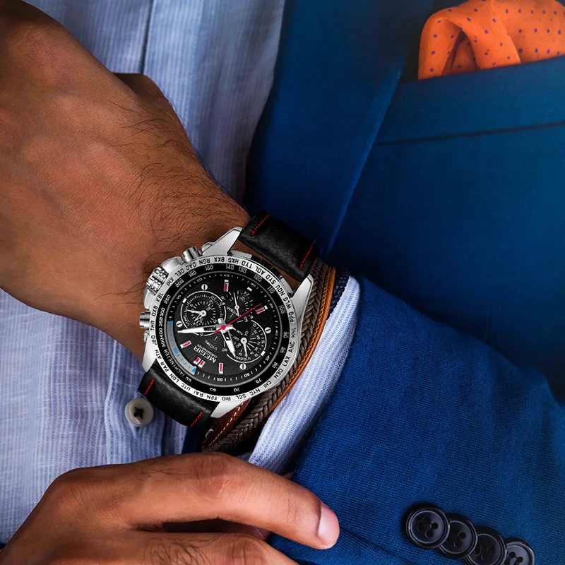 Mode Homme Quartz Analogique Montre-bracelet Marque Étanche Luxe En Cuir Montres Pour Hommes Décontracté Noir Montre Mâle 1010