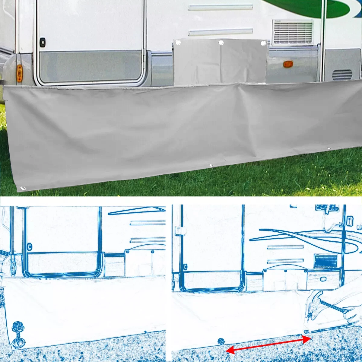Caravan Awning Draught Skirt With Wheel Arch Covers & Suckers Motorhome Draft Campervan 7m Length X 50cm Deep RV Accessories