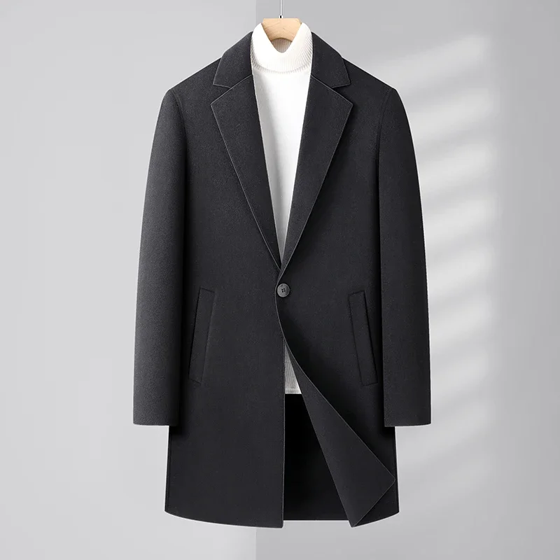 Men's High-Quality Autumn Winter Fashion All-in-One Double-Sided Woolen Coat Medium-Length Business Casual Wool Coat