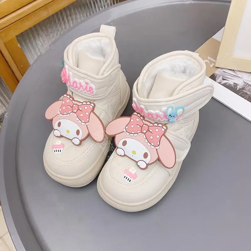 Anime Sanrio My Melody Kuromi Velvet Waterproof Short Boot Thickened Wear-Resistant Anti-Slip Warm Cotton Shoes Girls Snow Boots