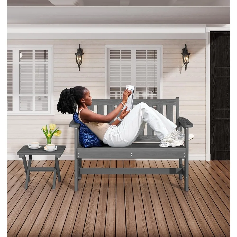 HDPE Outdoor Bench Weatherproof Porch Bench for Garden Patio, 1 Pack, Grey