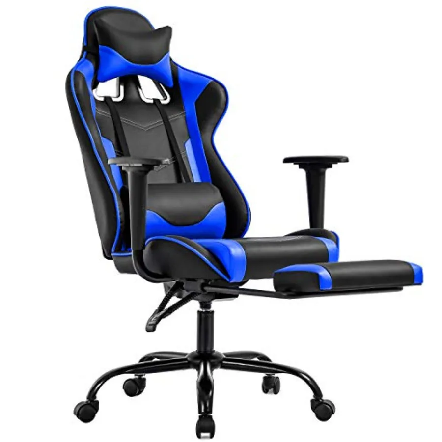 

Ergonomic Gaming Chair Blue Reclining Computer Chair with Lumbar port, Headrest Pillow, Adjustable Footrests 360 Swivel with He