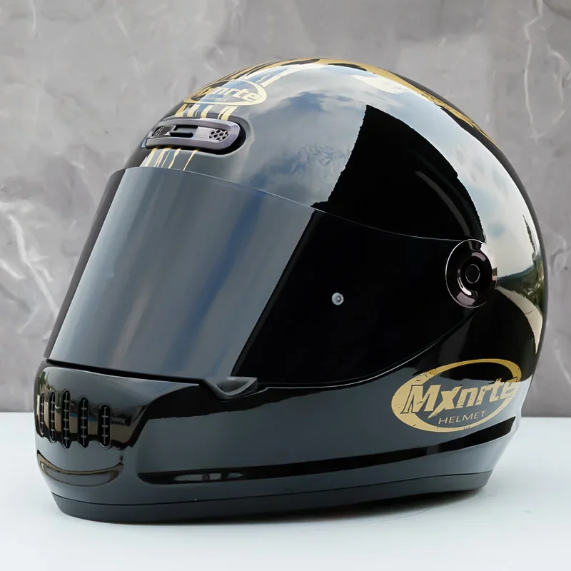 

Unisex Racing Motorcycle Adult Vintage Helmet Summer Season Full Face Helmet Golden Ghost Head Retro Helmet Casque ECE Approved