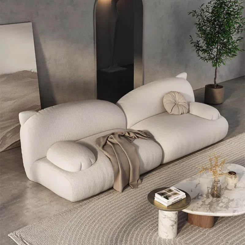 Italian minimalist fabric sofa cream wabi-sabi style for various sizes, cat paw protection, cloud ears, cat ears, double