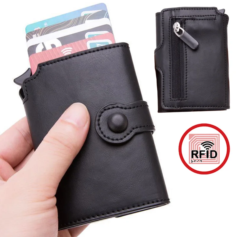 Schlanker RFID-blockierender Pop-Up-Kartenhalter für Herren, PU-Leder-Geldbörse mit Knopfverschluss, minimalistische schlanke Geldbörse, ideales Vatertagsgeschenk