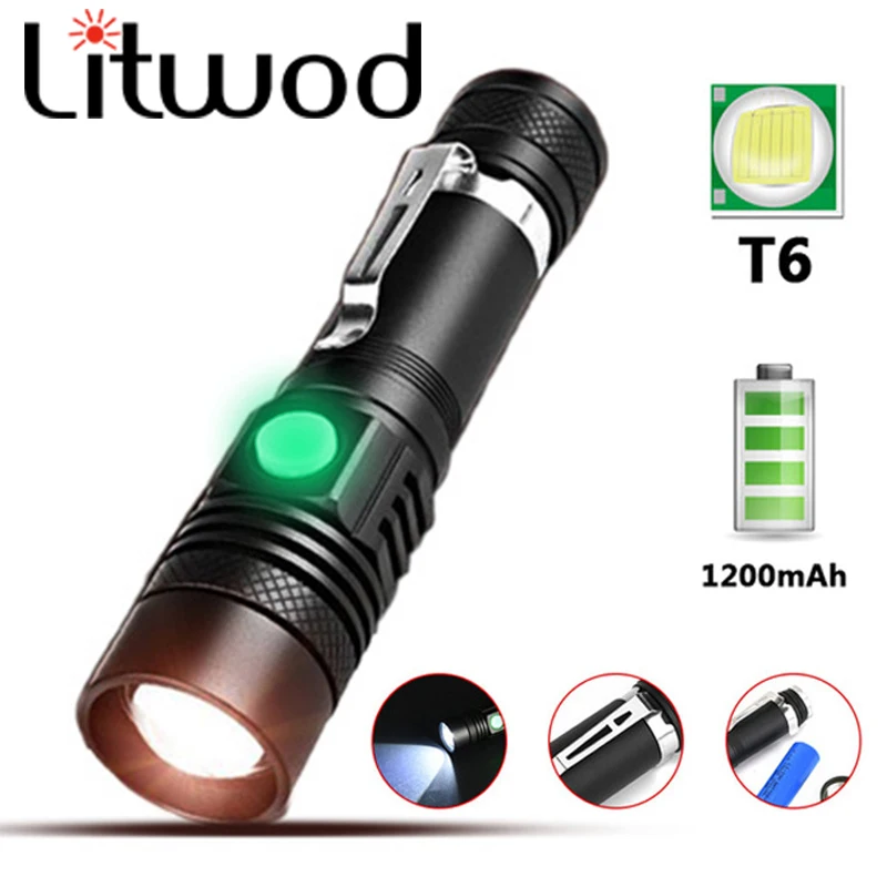 

XP-L V6 LED Light Bead Torch Zoomable USB Charging 4 Modes Multifunctional Super Bright Torch, Waterproof Fishing Torch Light