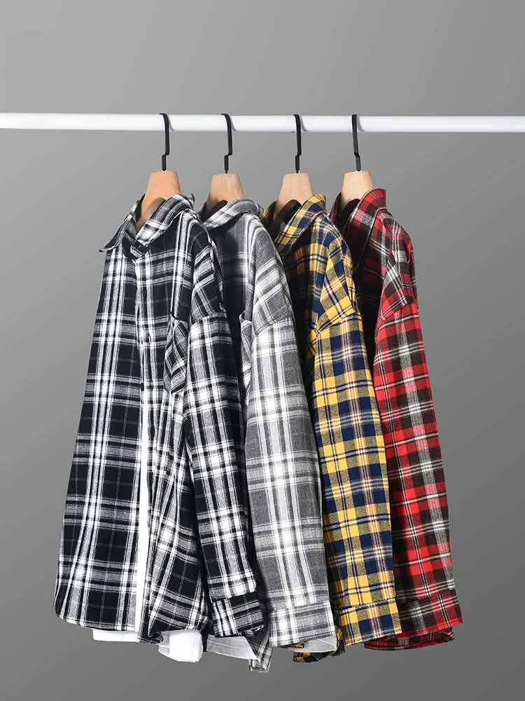 

Casual Loose Men's Long Sve irt Spring Season Plaid Pattern y Sle Spring Faion Polyester Cotton Blend irt