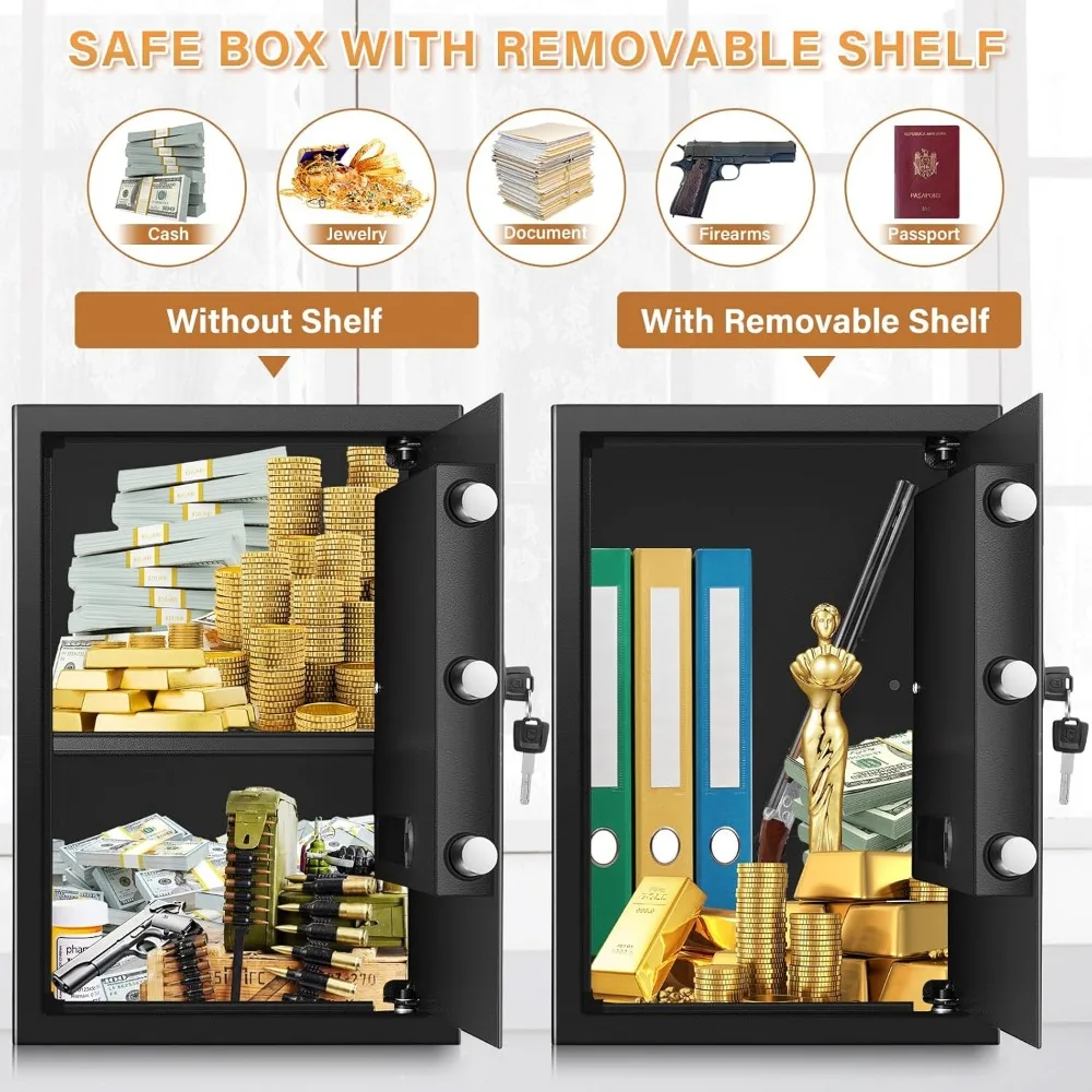 Large 3.3 Cubic Foot Home Safe - Fireproof, Waterproof, Anti-Theft with Digital Keypad, Spare Keys, and Removable Shelf