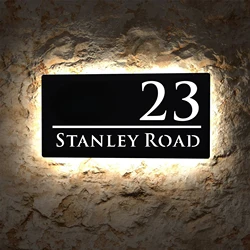 Modern Personalized Acrylic Plate Custom 3D LED House Number Sign Illuminated Address Plaque Light Outdoor Address Name Sign