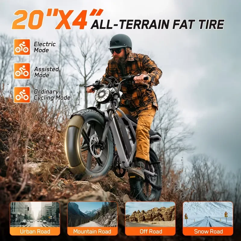 2026 OEM Factory Price R002 20" Tire E Bike 48V 15A Battery Off-Road Bicycle 750W 1200W Motor Power Mountain E Bike view 5