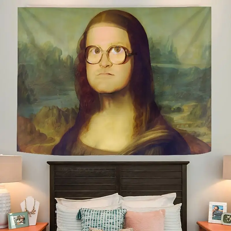 VIKAMA Parody Wearing Glasses Fun Oil Painting Tapestry Background Hanging Cloth Funny Internet Celebrity Room Decoration
