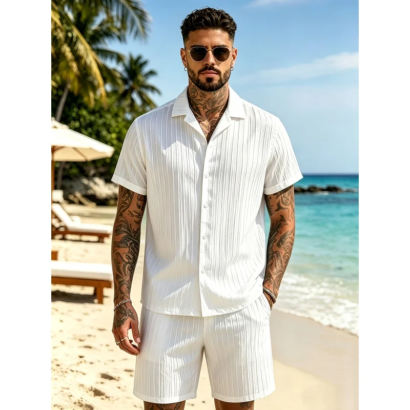 2Men's Summer Casual Suit Set, - Summer Clothing For A Beach 评论和价格