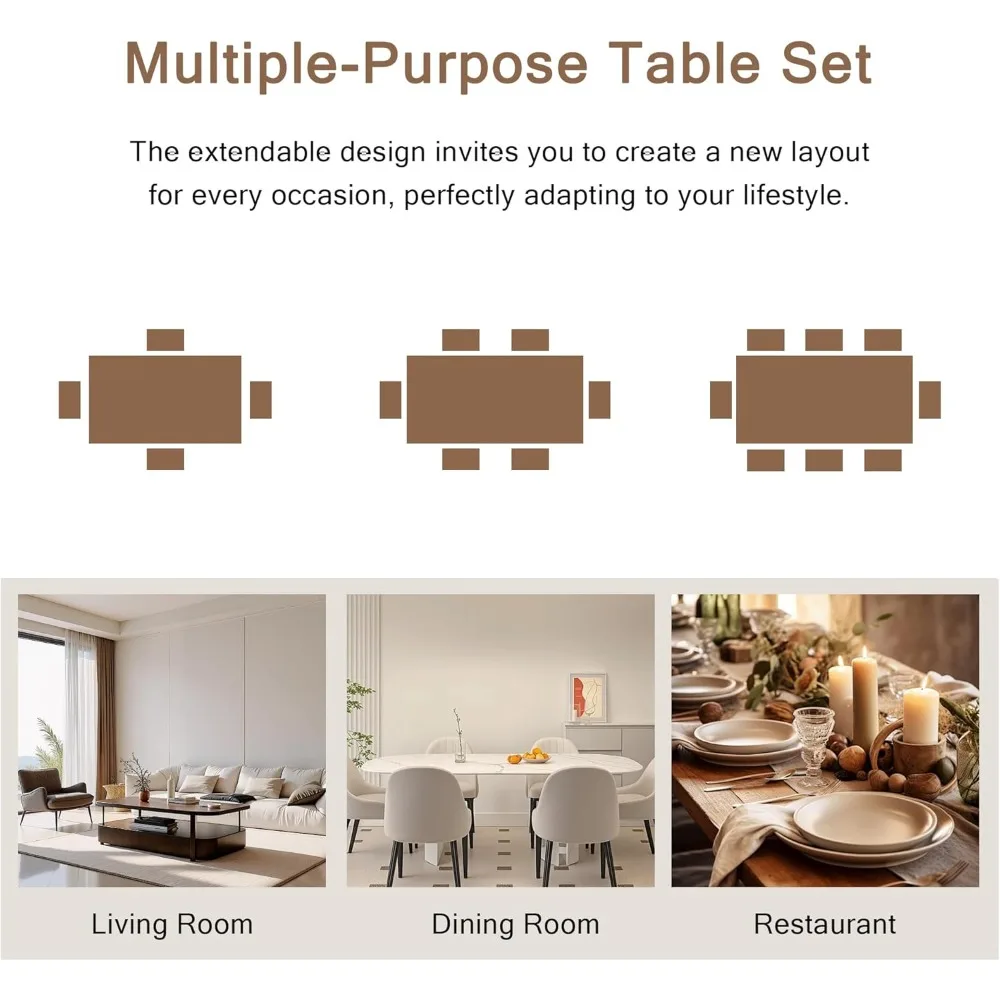 طقم طعام حديث مكون من 7 قطع من منتصف القرن مع 63 طاولة قابلة للتمديد و6 مقاعد وإطار معدني وبناء MDF #6