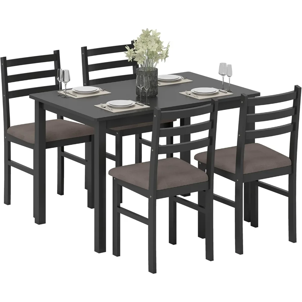 5-piece dining table set for 4, farmhouse kitchen table set with 4 upholstered padded chairs