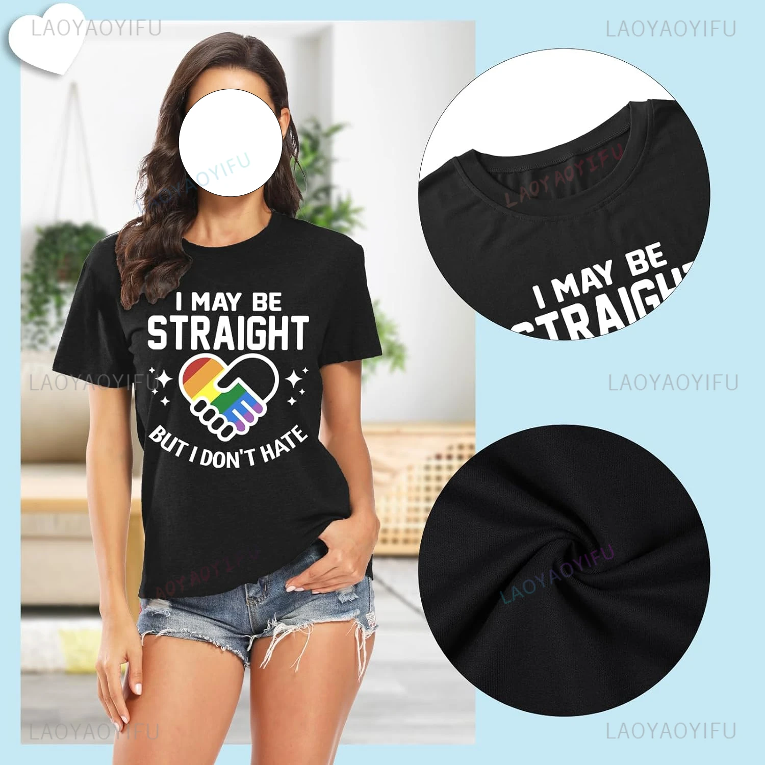 Vintage Pride Support Graphic T Shirts Women I May Be Straight But I Don't Hate Graphic Tees Lesbian LGBT Ally Cotton Shirt