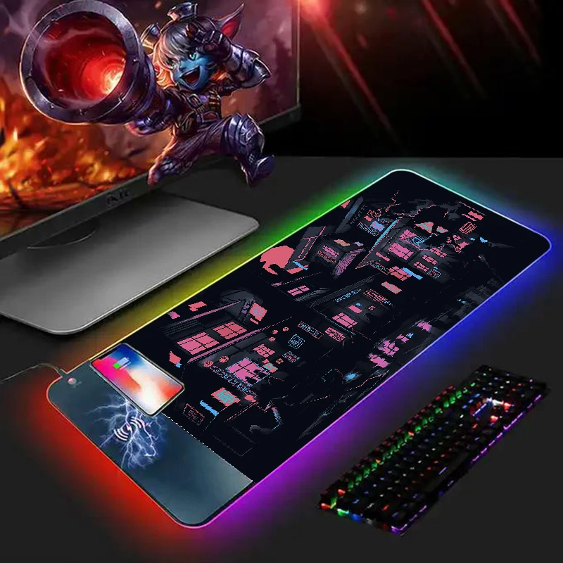 

City Night Mouse Pad 15W RGB Backlit Mat Gamers with Wireless Charger Mouse Mat Pc Accessories Led Mouse Pads Gaming Play Mats