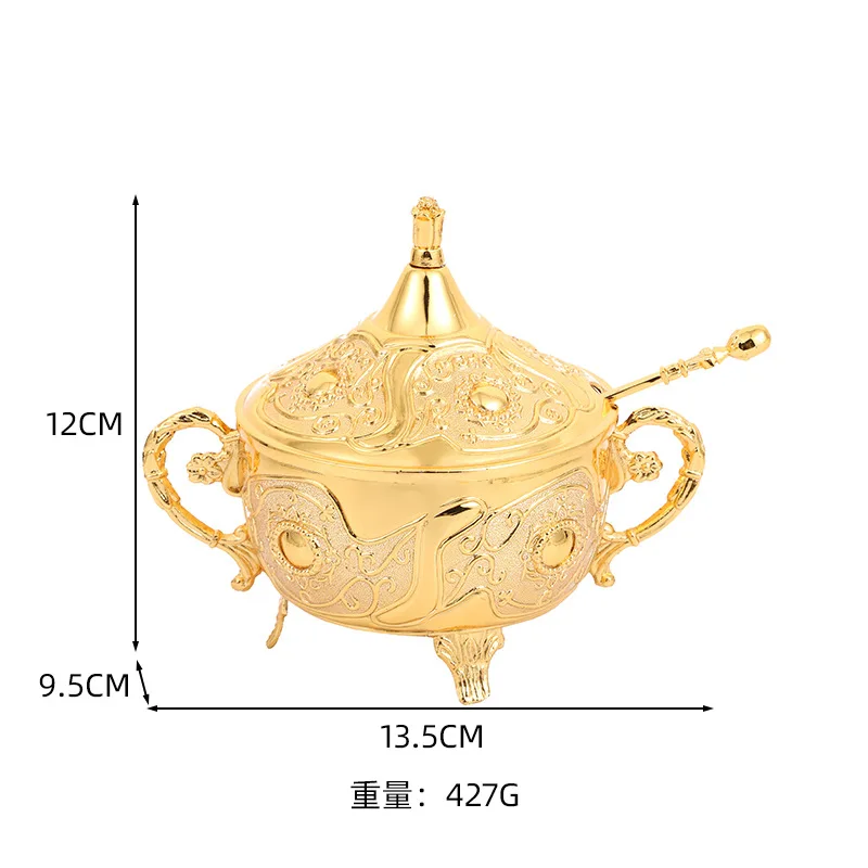 classical and elegant kitchen seasoning box, light luxury style alloy, exquisite patterns, high-end flip top household ornaments