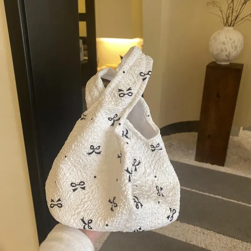 1Piece Fashion Simple Bow Print Large Capacity Bag Commute Travel Shopping Makeup Storage Handbag