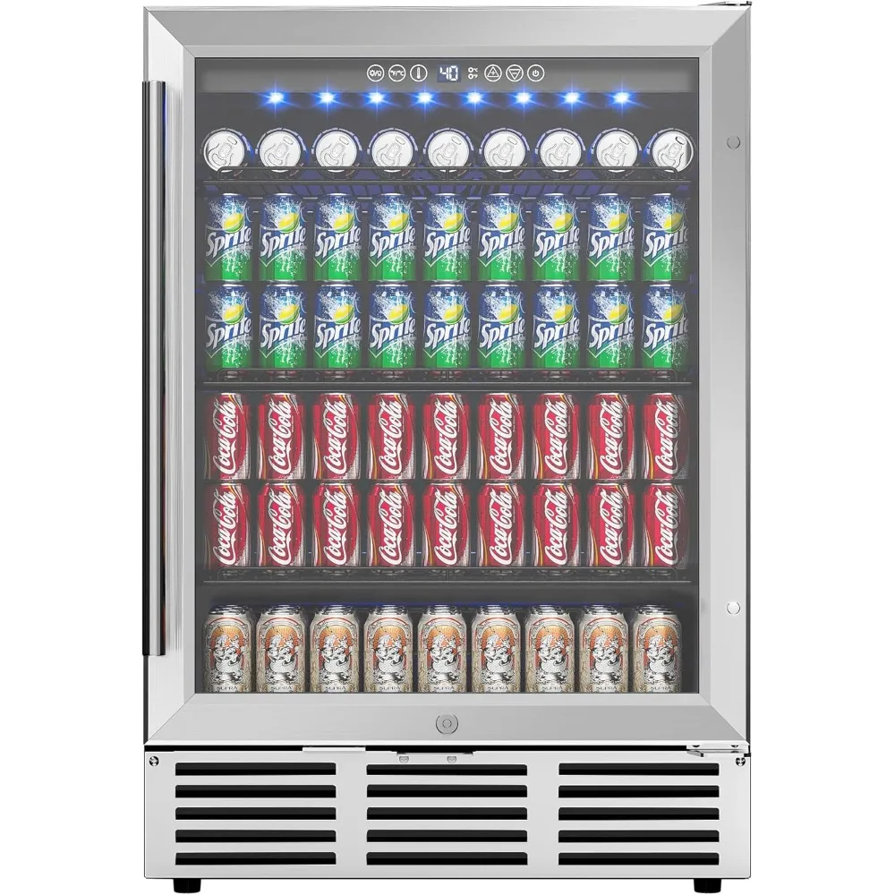 

24 inch beverage refrigerator with built-in 180 can beverage cooler, beer refrigerator with glass door