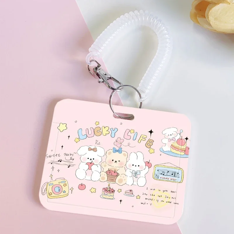 Cartoon Cat Card Holder Suitable for Credit Card Holders Bank ID Holders Badge Child Bus Cards Cover Case Pink Keychain Pendant