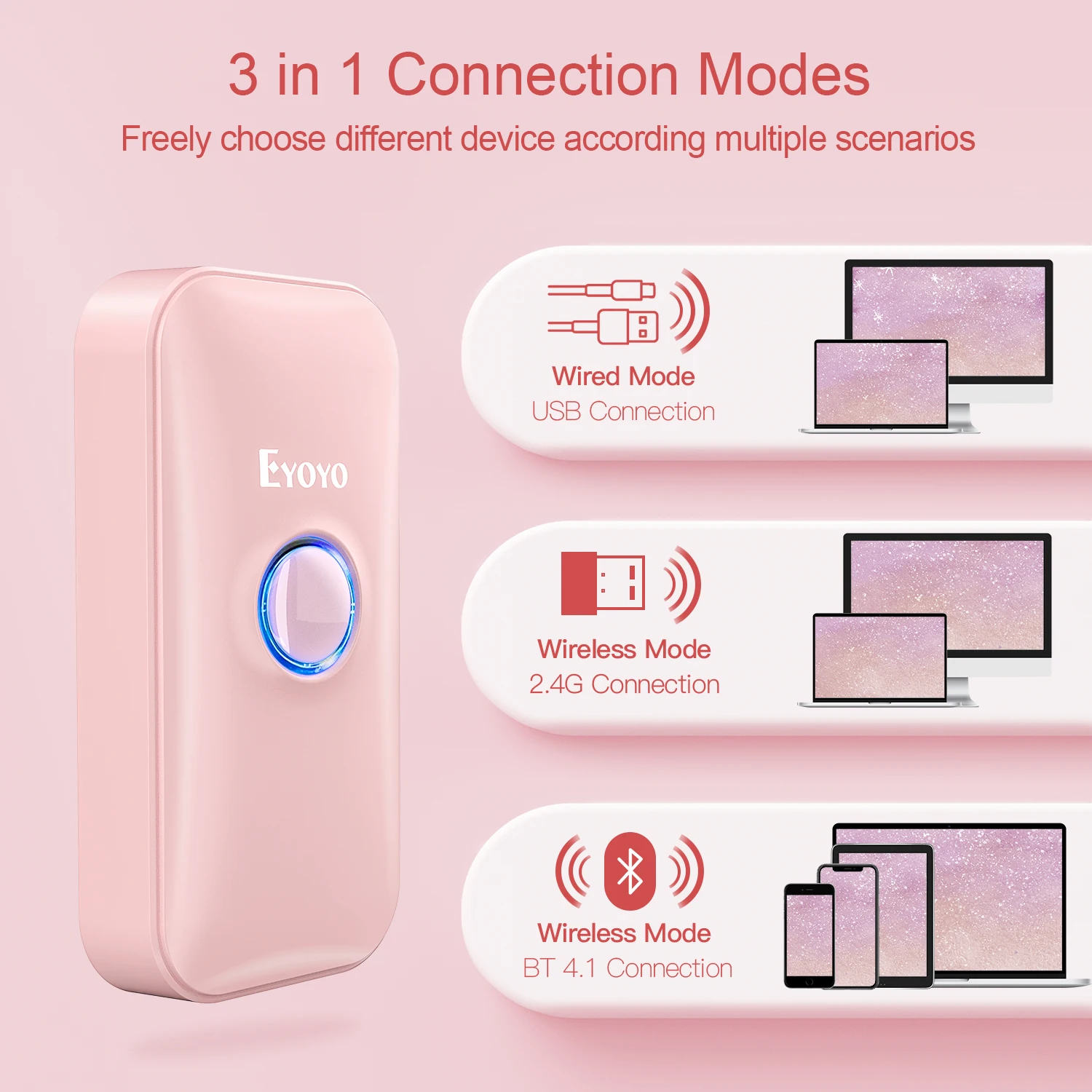 Imagem -03 - Eyoyo-mini Bluetooth Barcode Scanner para Mulheres Barcode Scanning Portátil Suporte Windows Ios Android Biblioteca Armazém 1d