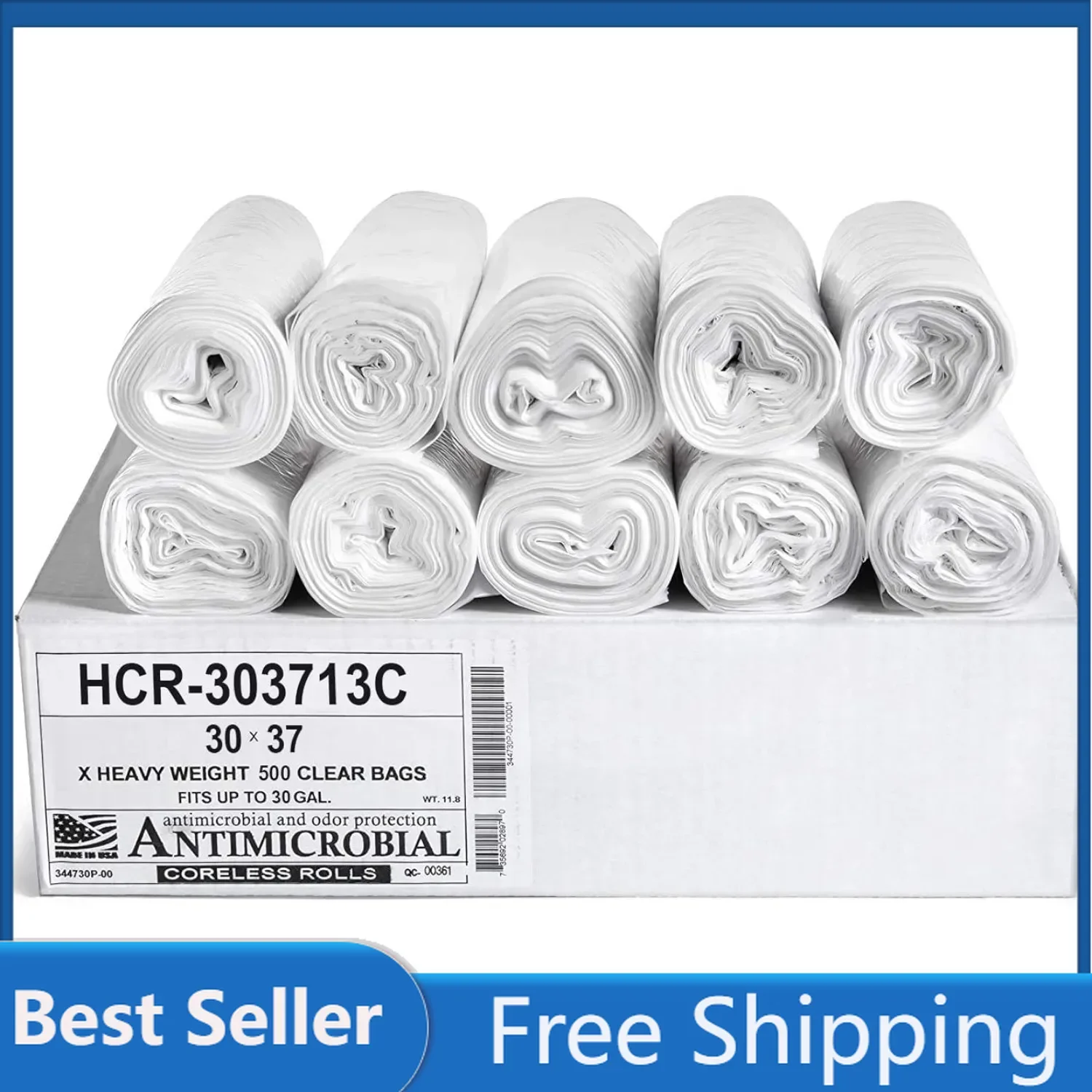 HCR-303713C High Density Star Sealed Coreless Roll Bags 30 Gal Polyethylene 30