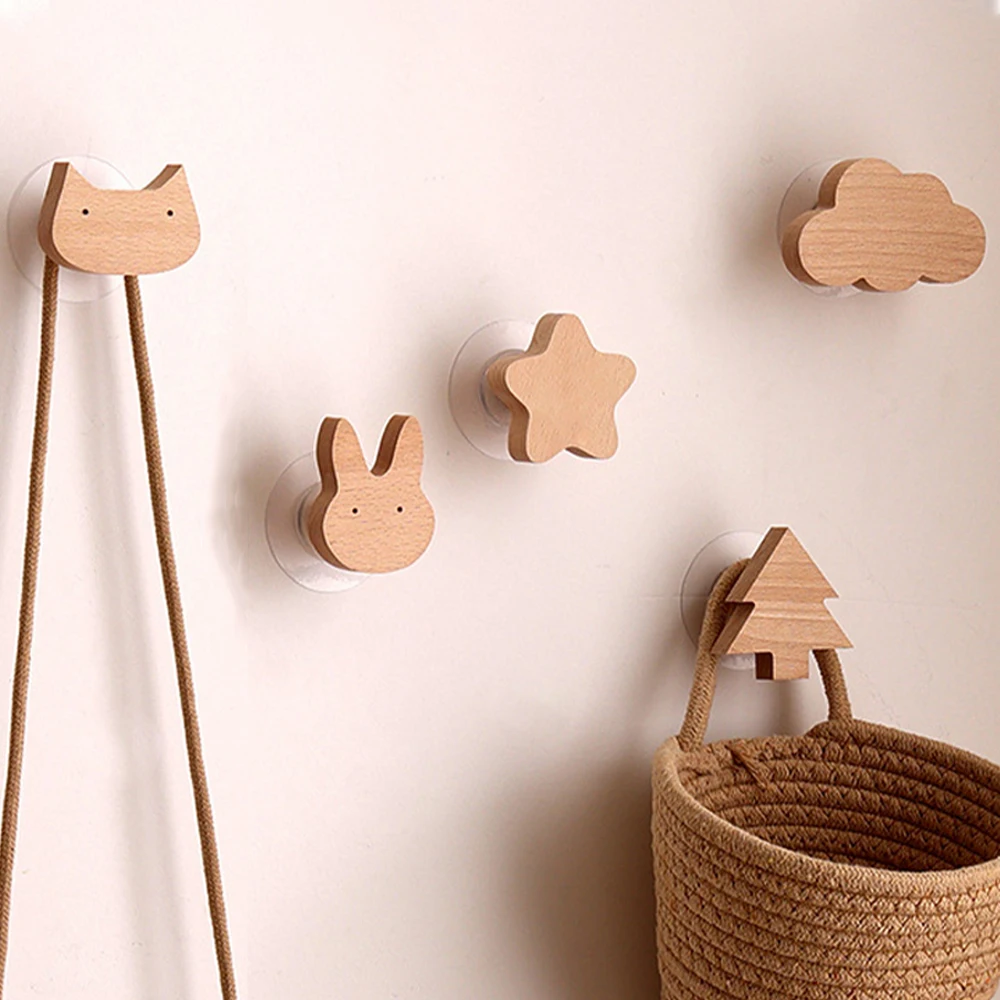 1pcs Animal Wooden Hooks Cute Room Decor Hook Wall Keychain Coat Hook Home Door Wood Hook Hanger Kitchen Accessories Gadget