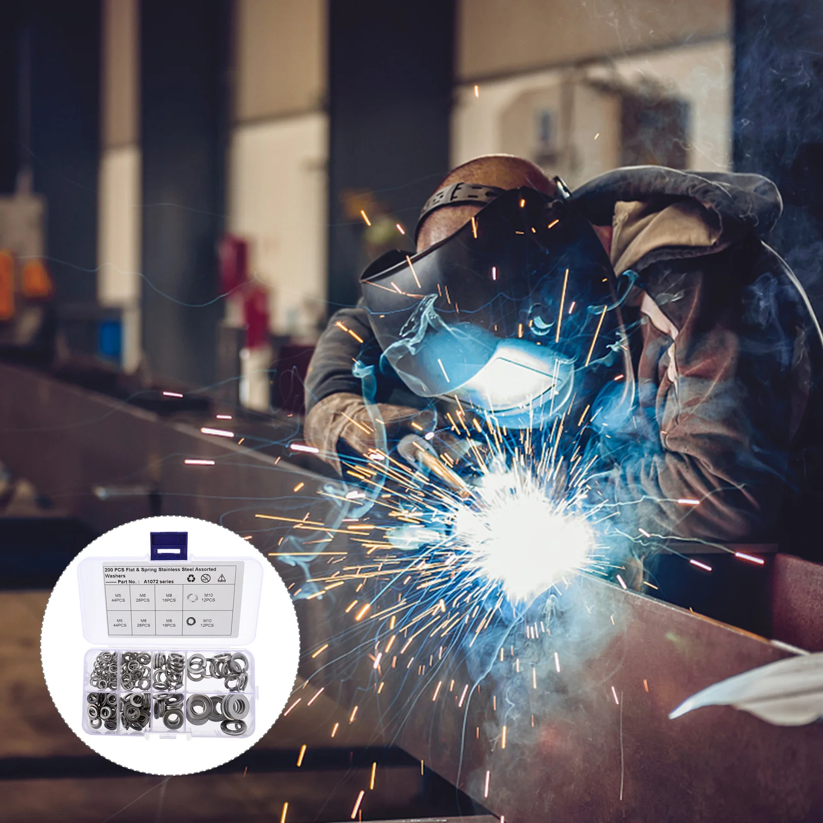 

200Pcs Stainless Steel Flat Spring Lock Washers Kit Durable Repair Flat Gasket Spacer Set Plain Washer Spring Washer