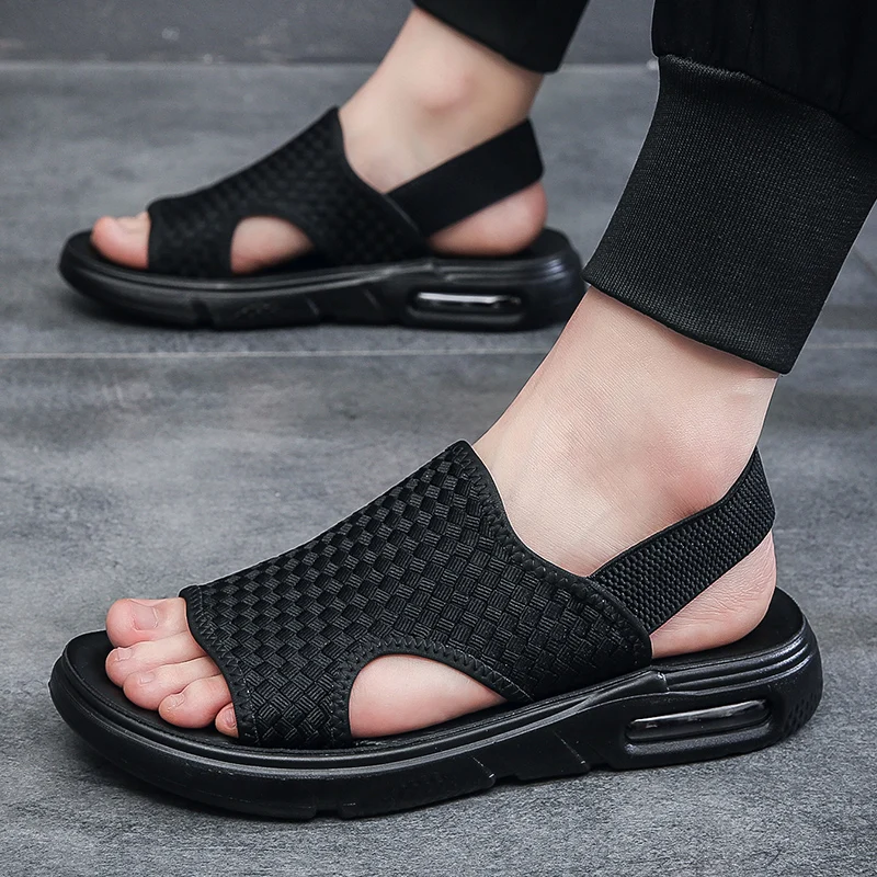 2023 Spring Autumn Daily Casual Style Men\'s Sandals Outdoor Beach Fashion Black Hombre Breathable Shoes Slip-On Walking Flat