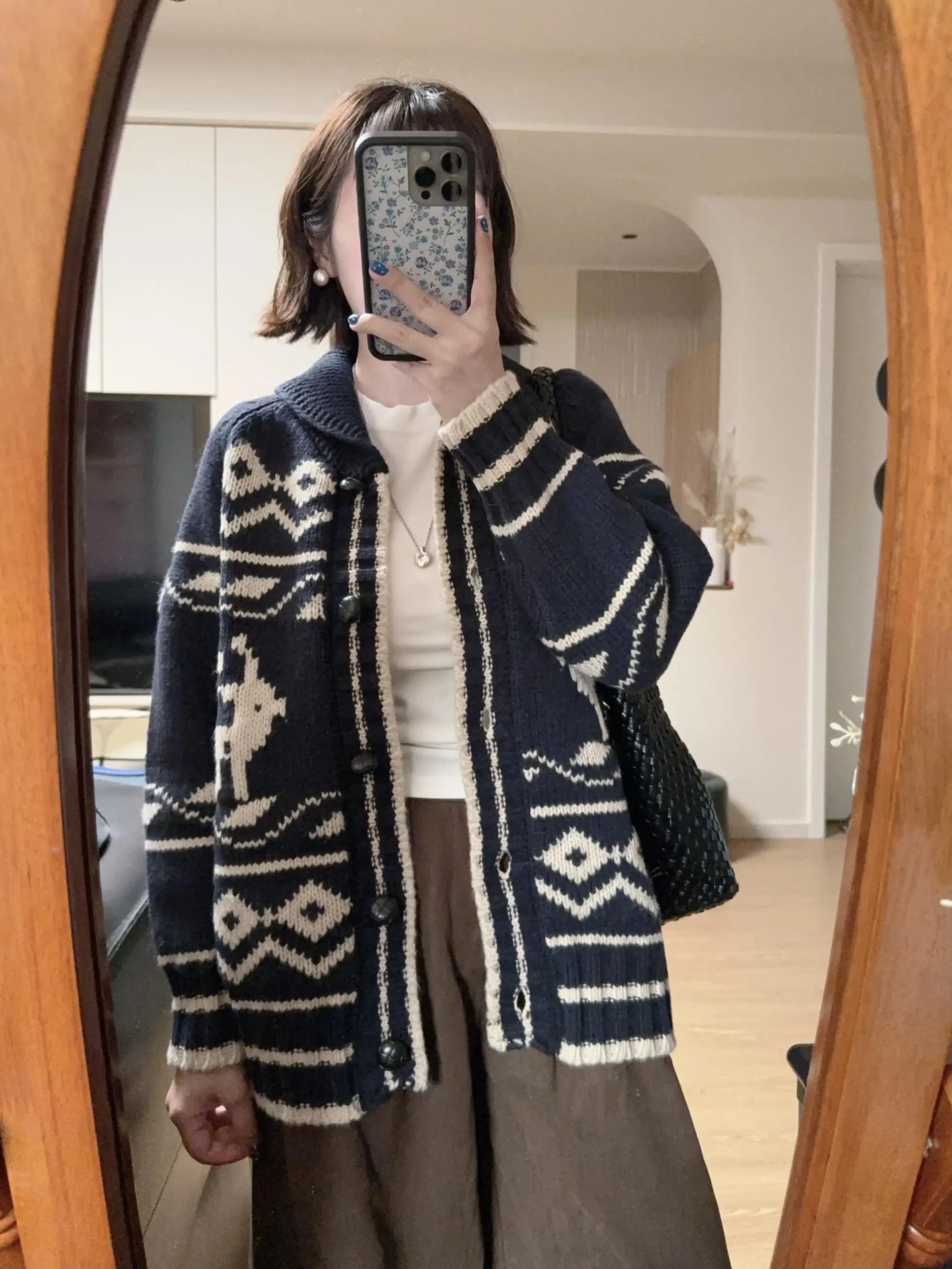 American Retro Fair Isle lavorato a maglia cardigan aperto maglione da donna sciolto autunno inverno pigro Sle alta sensazione mattina campana Eve...