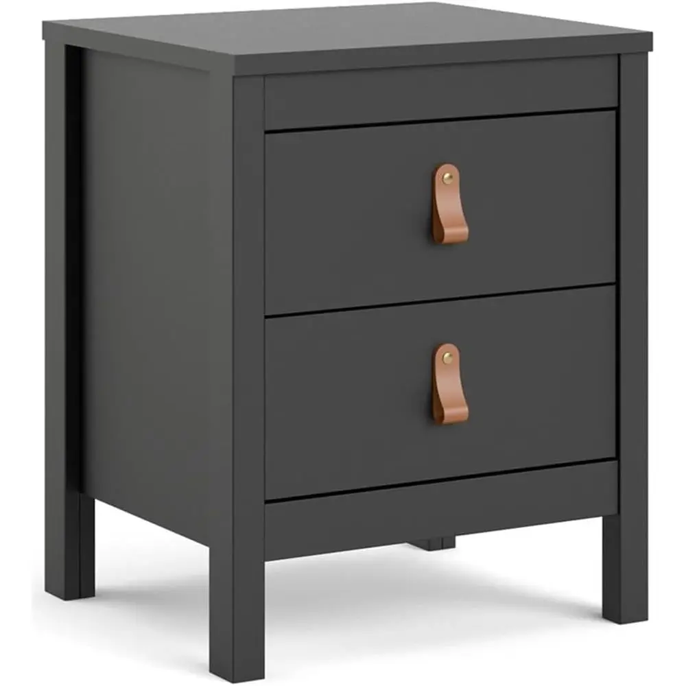 Black Matte 2 Drawer Nightstand