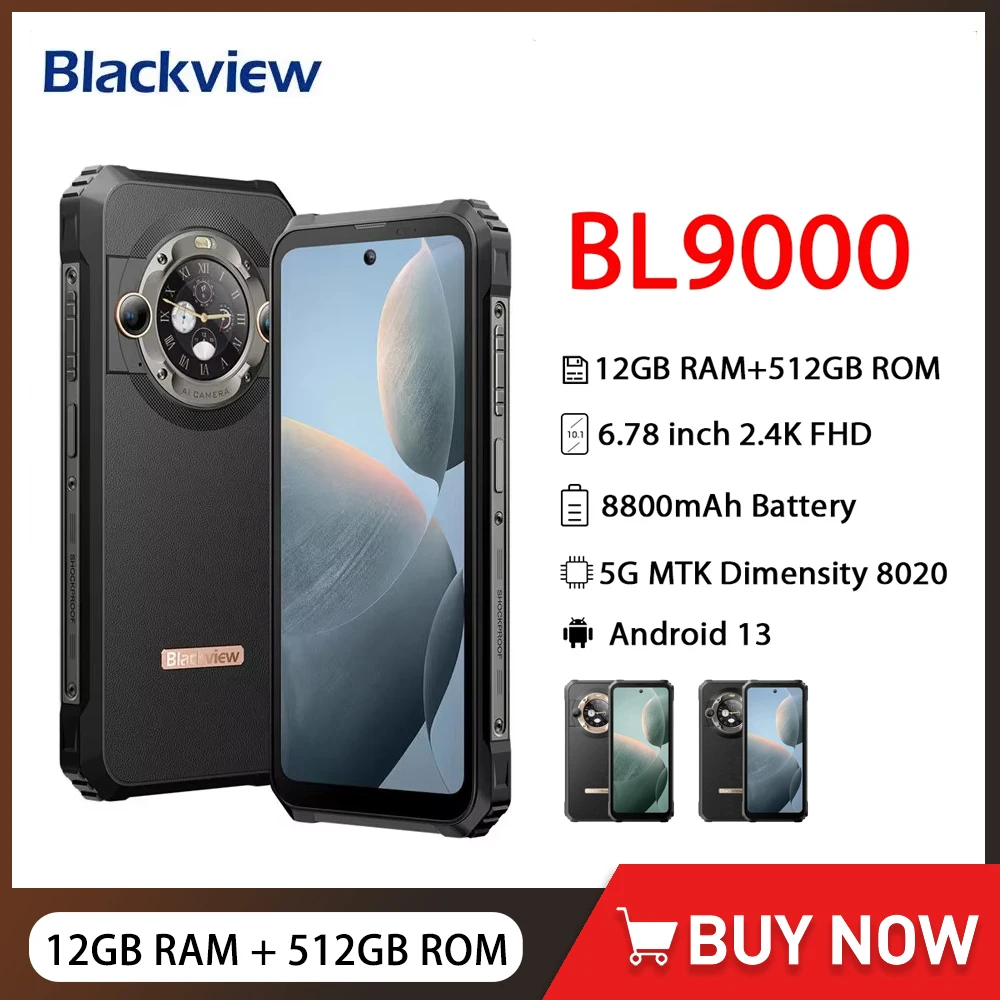 Blackview BL9000 5G Rugged Smartphone Android 6.78 Inch FHD+ Dual Display 12GB 512GB 8800mAh Mobile Phone 50MP 120W Fast Charge