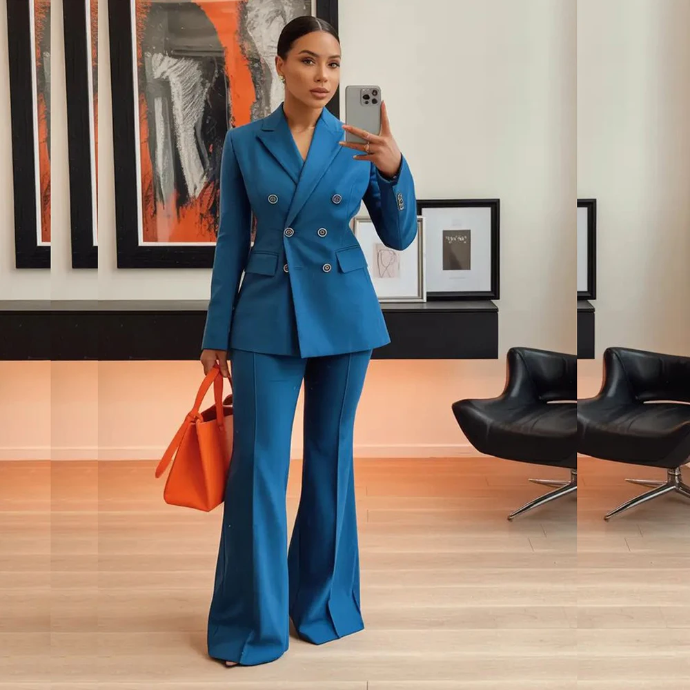 Classic Plus Size Women two Pieces Suit Set Customized Size Color Slim Fit Jacket Flare Pant Set Office Business Female Clothing